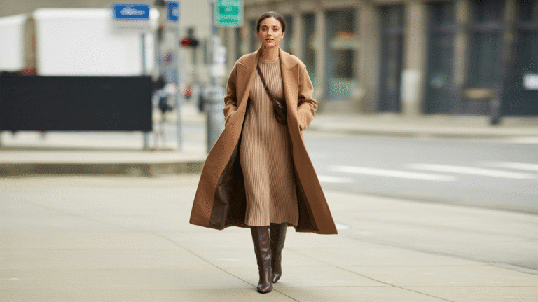 6 Chic Ways to Wear a Sweater (Knit) Dress with a Coat: From Trench to Shearling